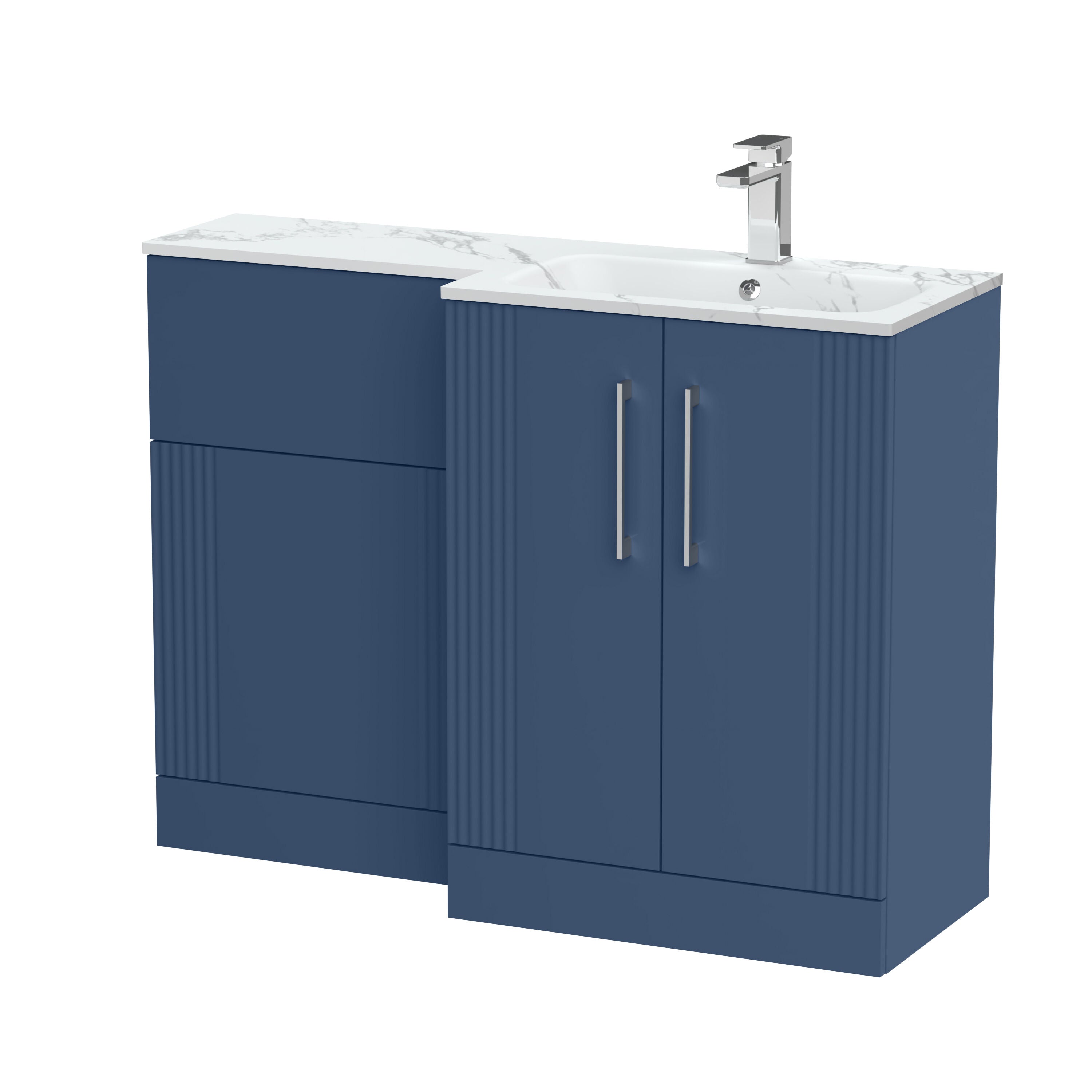 nuie Deco 1100mm Right-Hand 2 Door Satin Blue Floor Standing Combination Unit With Stone Basin