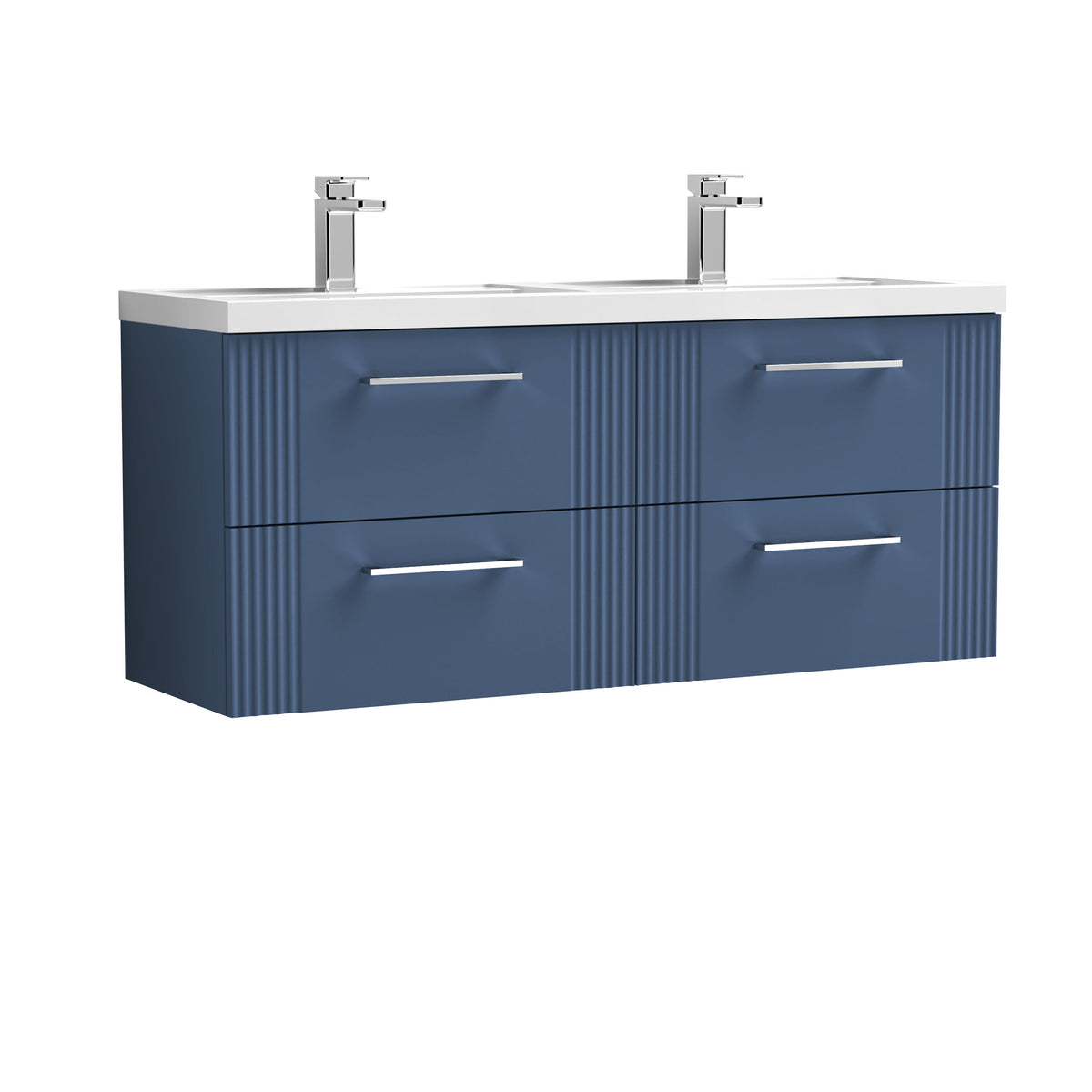 Nuie Deco 1200mm 4 Drawer Wall Hung Vanity Unit With 2 Tap Hole Polymarble basin
