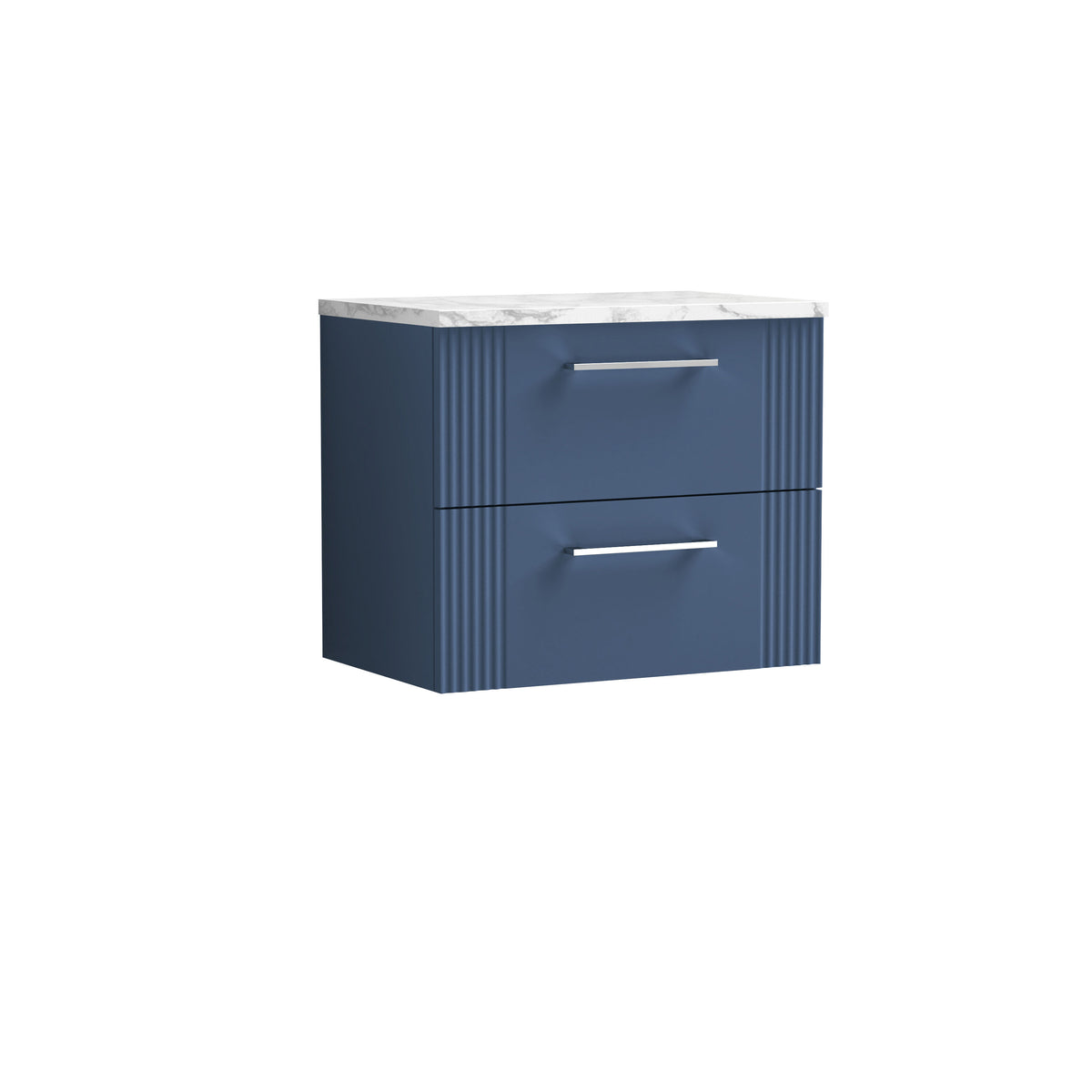 Nuie 600mm Part Fluted 2 Drawer Wall Hung Vanity With Carrara Laminate Worktop