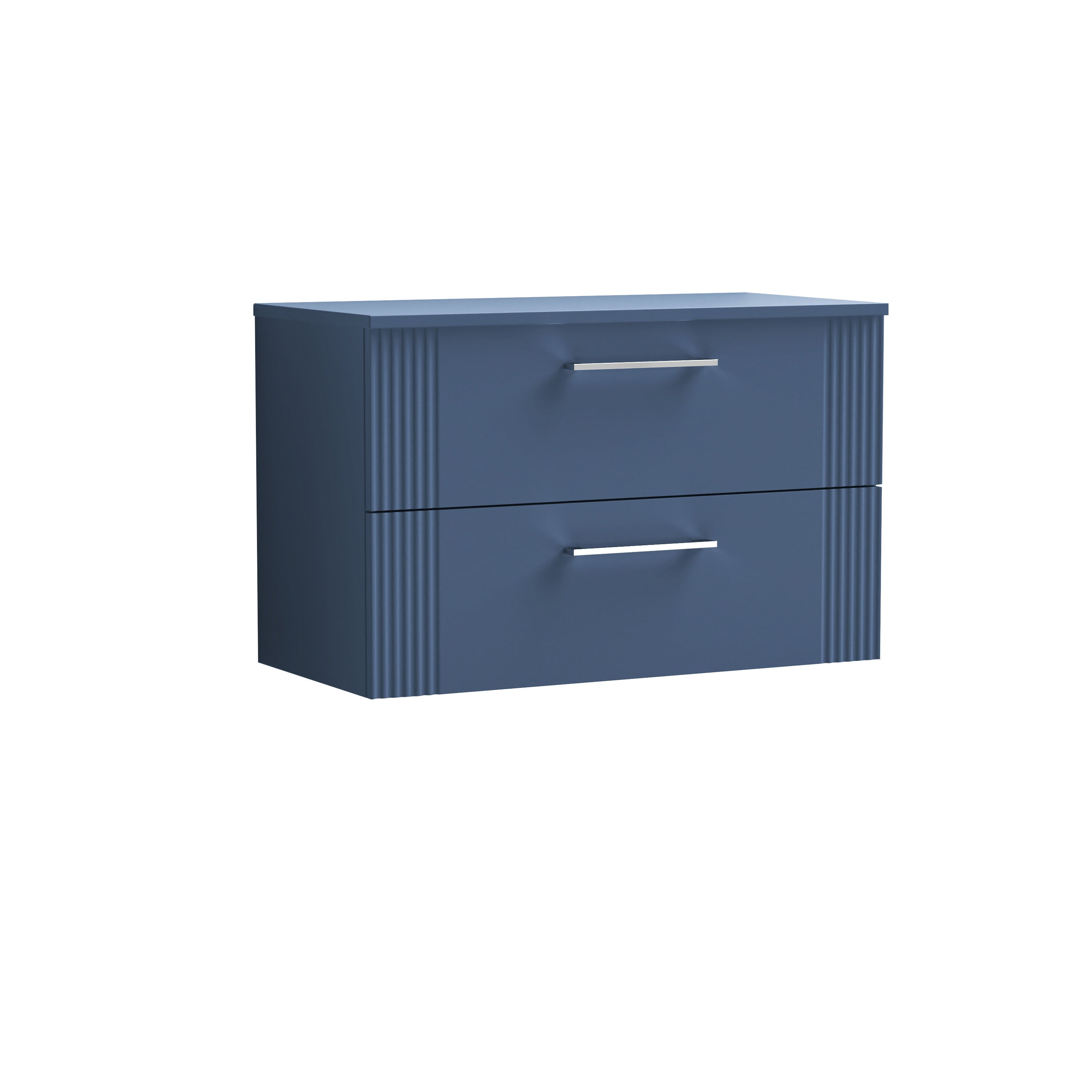 nuie Deco 800mm Satin Blue 2 Drawer Wall Hung Vanity & Worktop With Co-ordinating Worktop