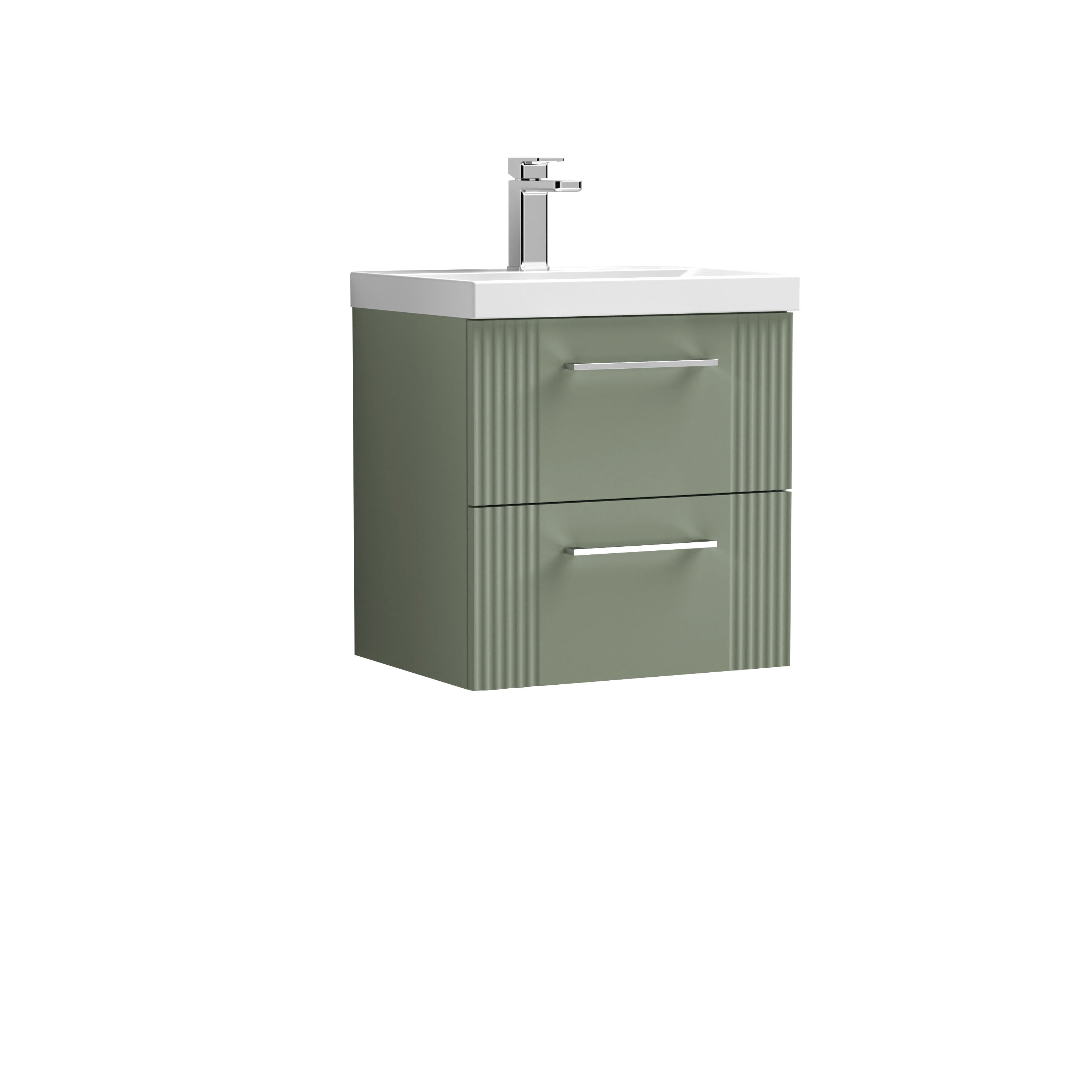 nuie Deco 500mm Satin Green 2 Drawer Wall Hung Vanity Unit With Mid-Edge Basin
