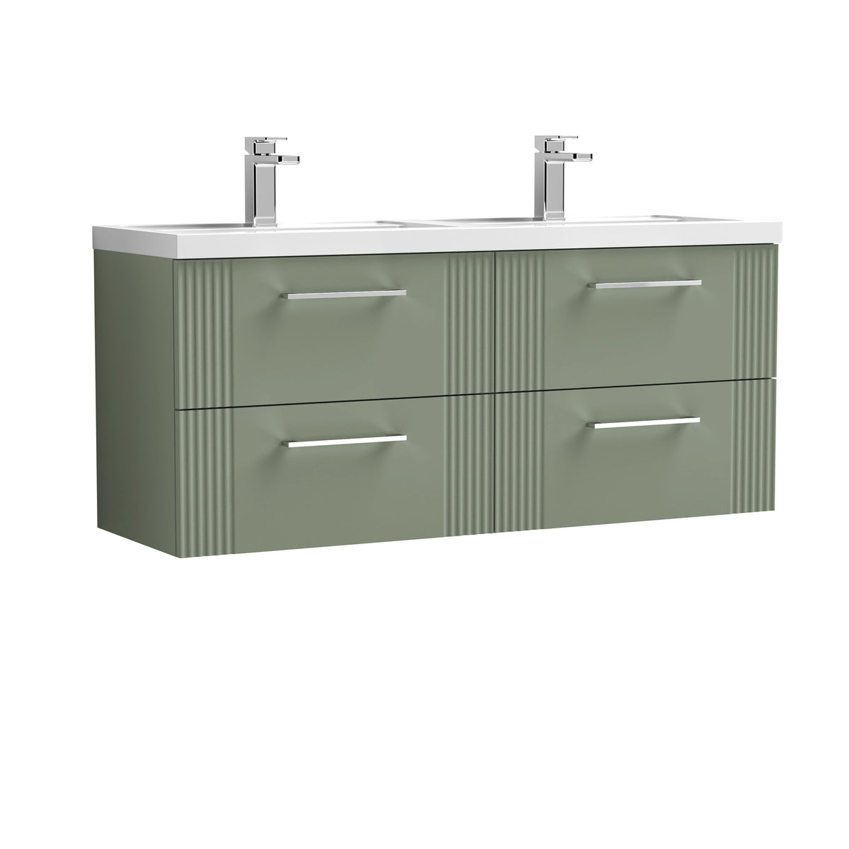 Nuie Deco 1200mm 4 Drawer Wall Hung Vanity Unit With 2 Tap Hole Polymarble basin