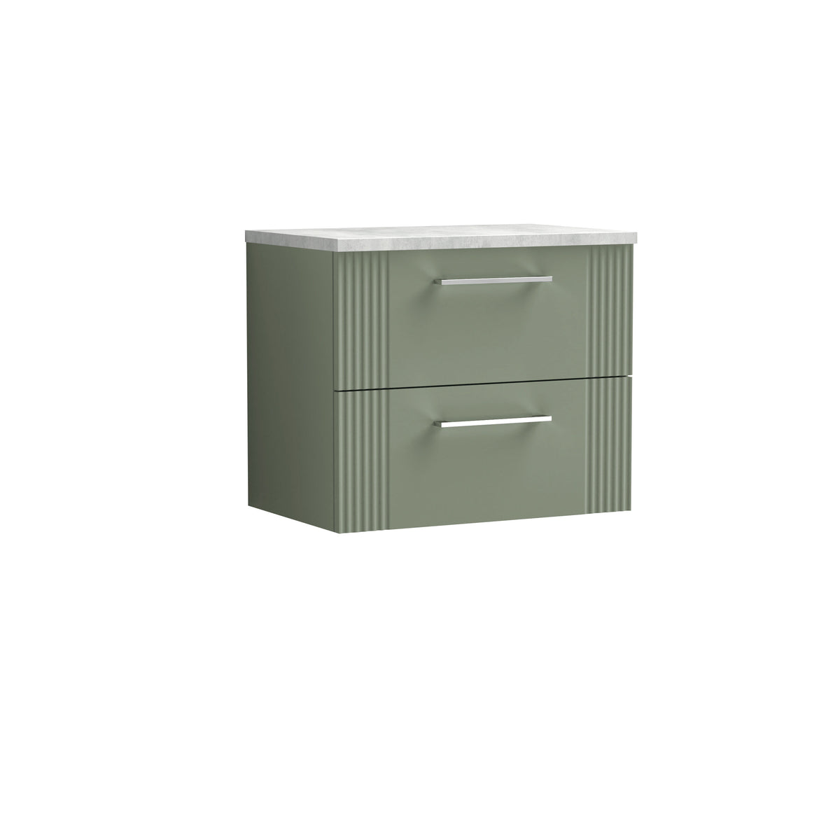 Nuie 600mm 2 Drawer Wall Hung Vanity Unit With Bellato Grey Worktop