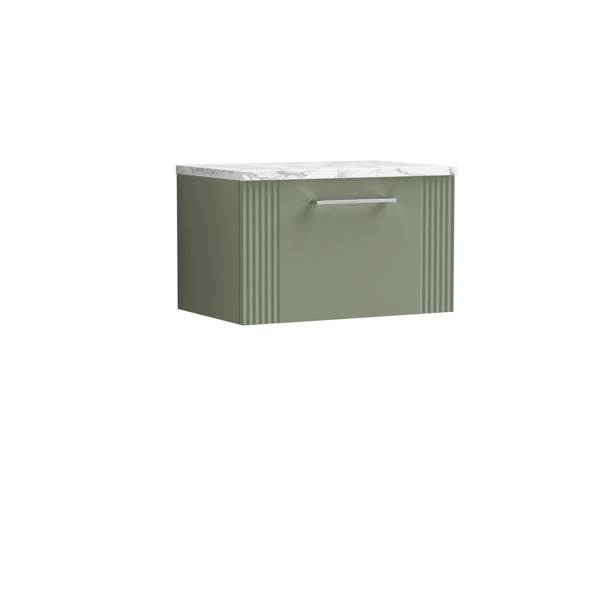Nuie 600mm Fluted 1 Drawer Wall Hung Vanity Unit With Carrara Laminate Worktop