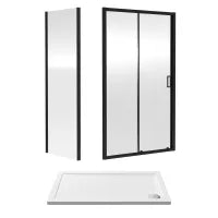Rene Sliding Shower Door, Side Panel & Tray Pack Matt Black