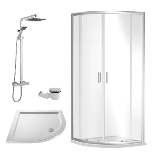 Complete 800mm Quadrant Shower Bathroom Package - Gloss White & Chrome