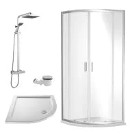 Rene 800mm Quadrant Shower Enclosure, Tray & Thermostatic Shower Package - Chrome