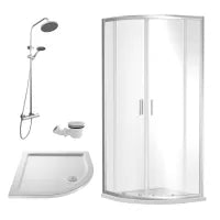 Rene 900mm Quadrant Shower Enclosure, Tray & Round Thermostatic Shower Package - Chrome
