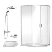 Rene 1200 x 800mm Left Hand Offset Quadrant Shower Enclosure, Tray & Square Thermostatic Shower Package - Chrome