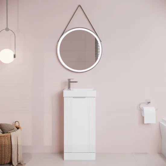 Nuie Deco 400mm Stain White 1 Door Flo0r Standing Compact Vanity Unit With Basin