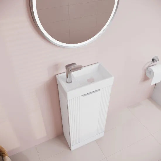 Nuie Deco 400mm Stain White 1 Door Flo0r Standing Compact Vanity Unit With Basin