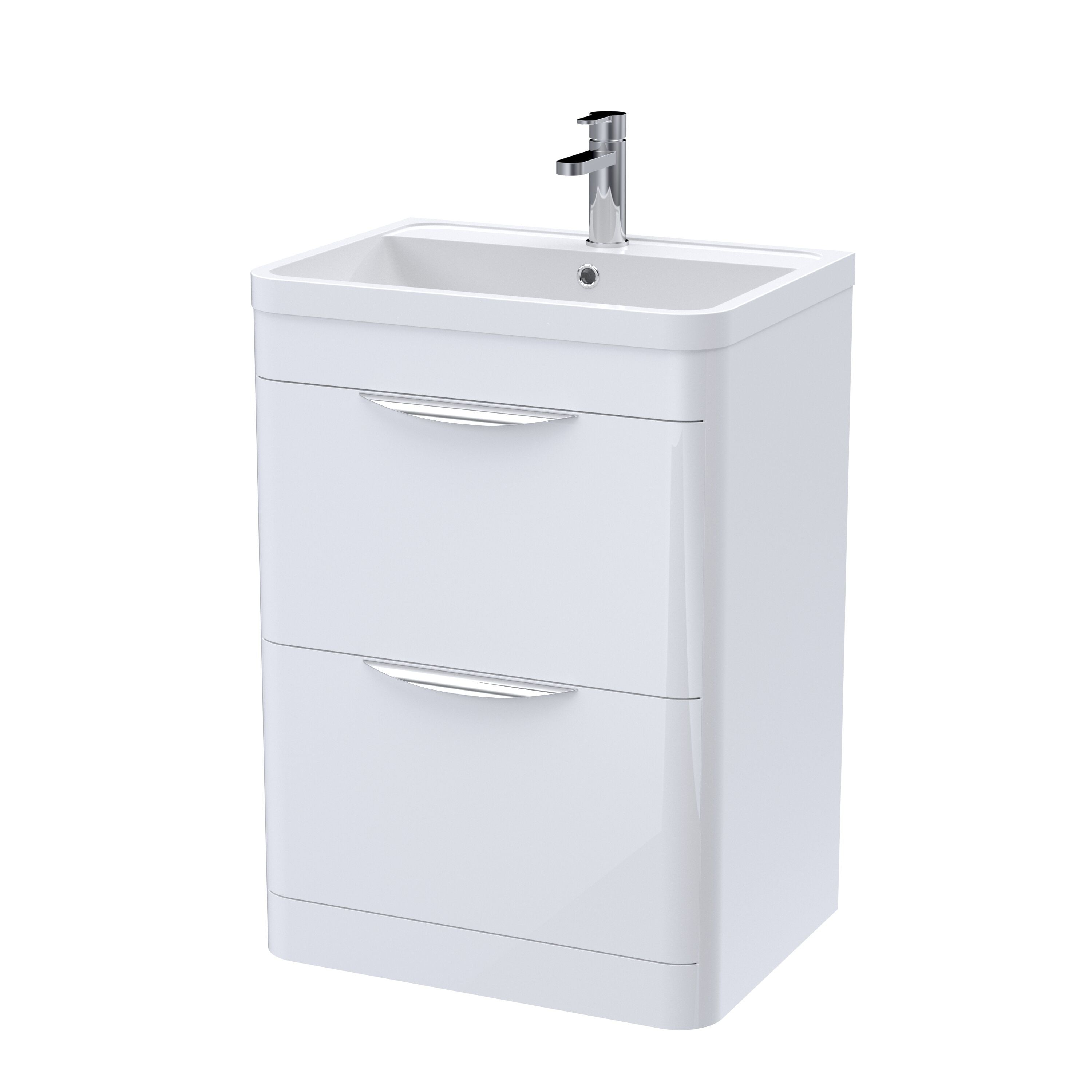 nuie Parade 600mm Gloss White 2 Drawer Floor Standing Vanity Unit With Basin