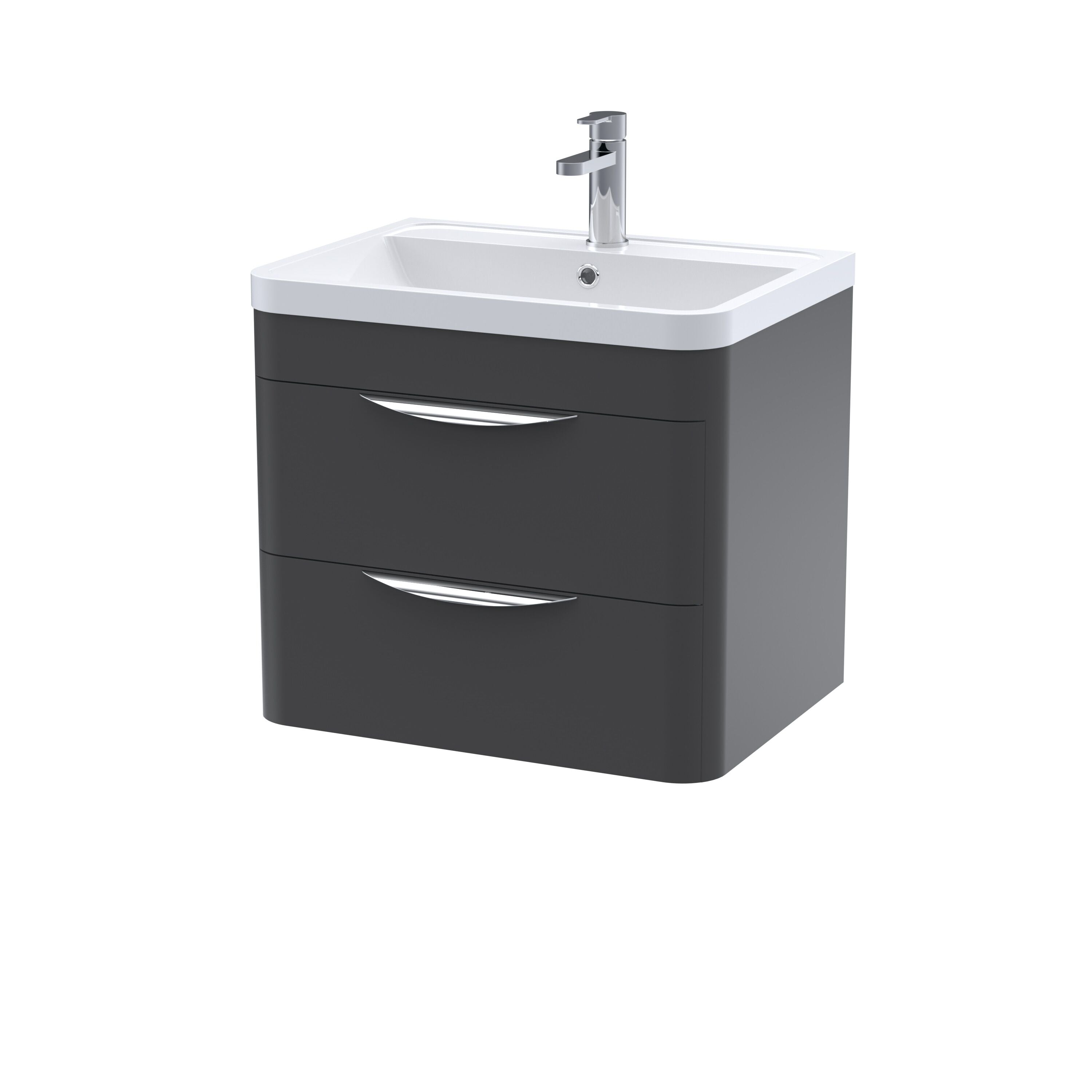 nuie Parade 600mm Soft Black 2 Drawer Wall Hung Vanity Unit With Polymarble Basin