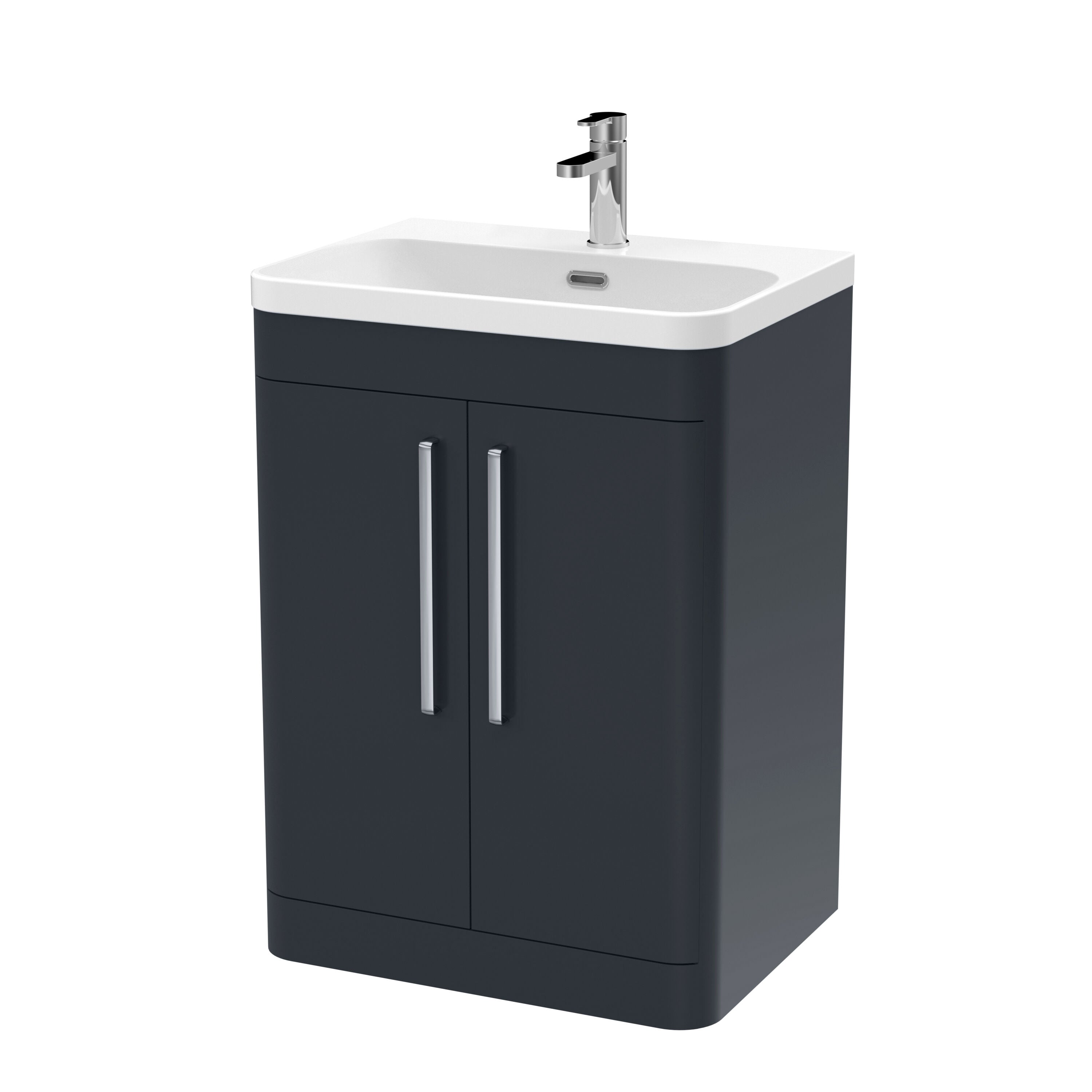 nuie Parade 600mm Soft Black 2 Door Floor Standing Vanity Unit With Thin Edge Basin