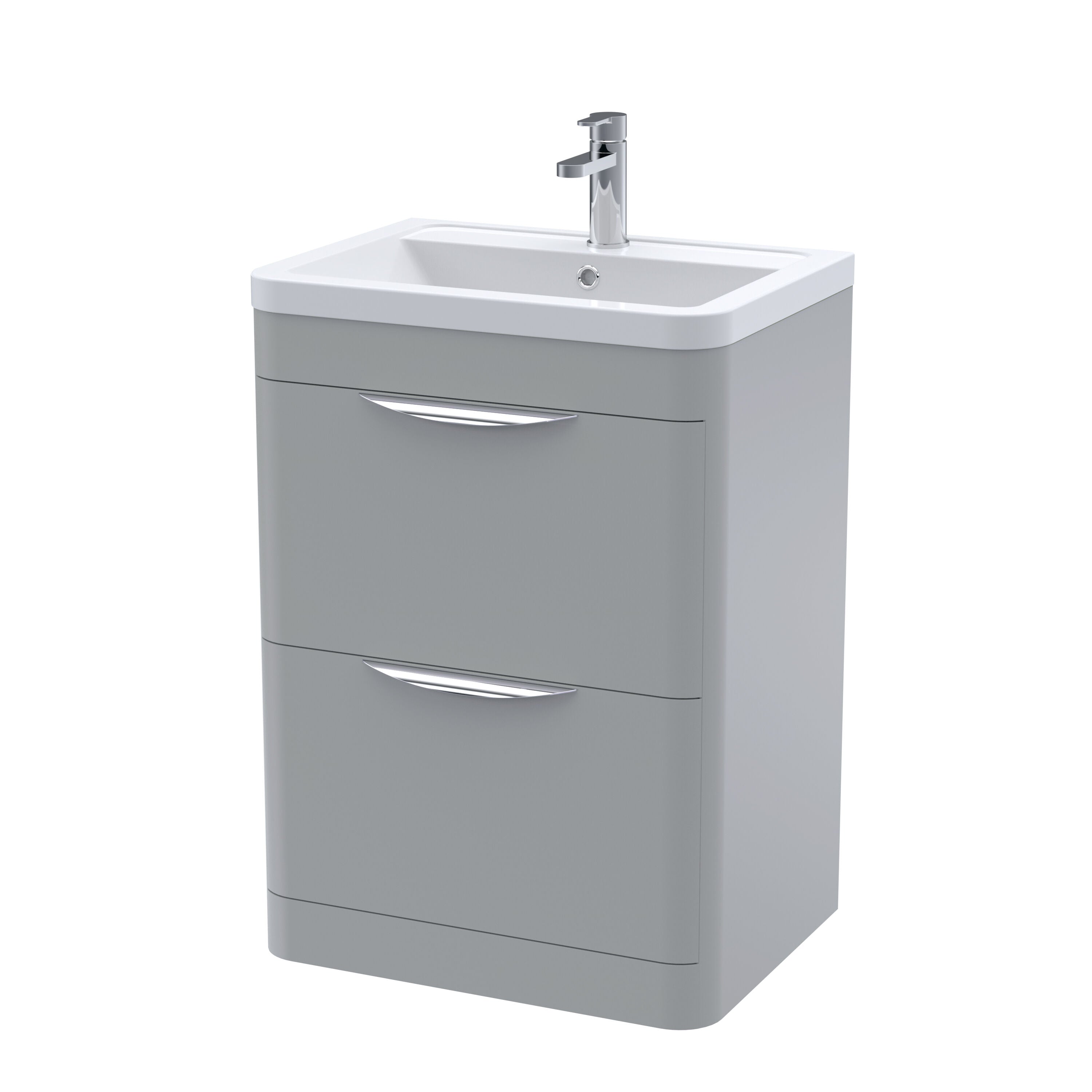 nuie Parade 600mm Satin Grey 2 Drawer Floor Standing Vanity Unit With Basin