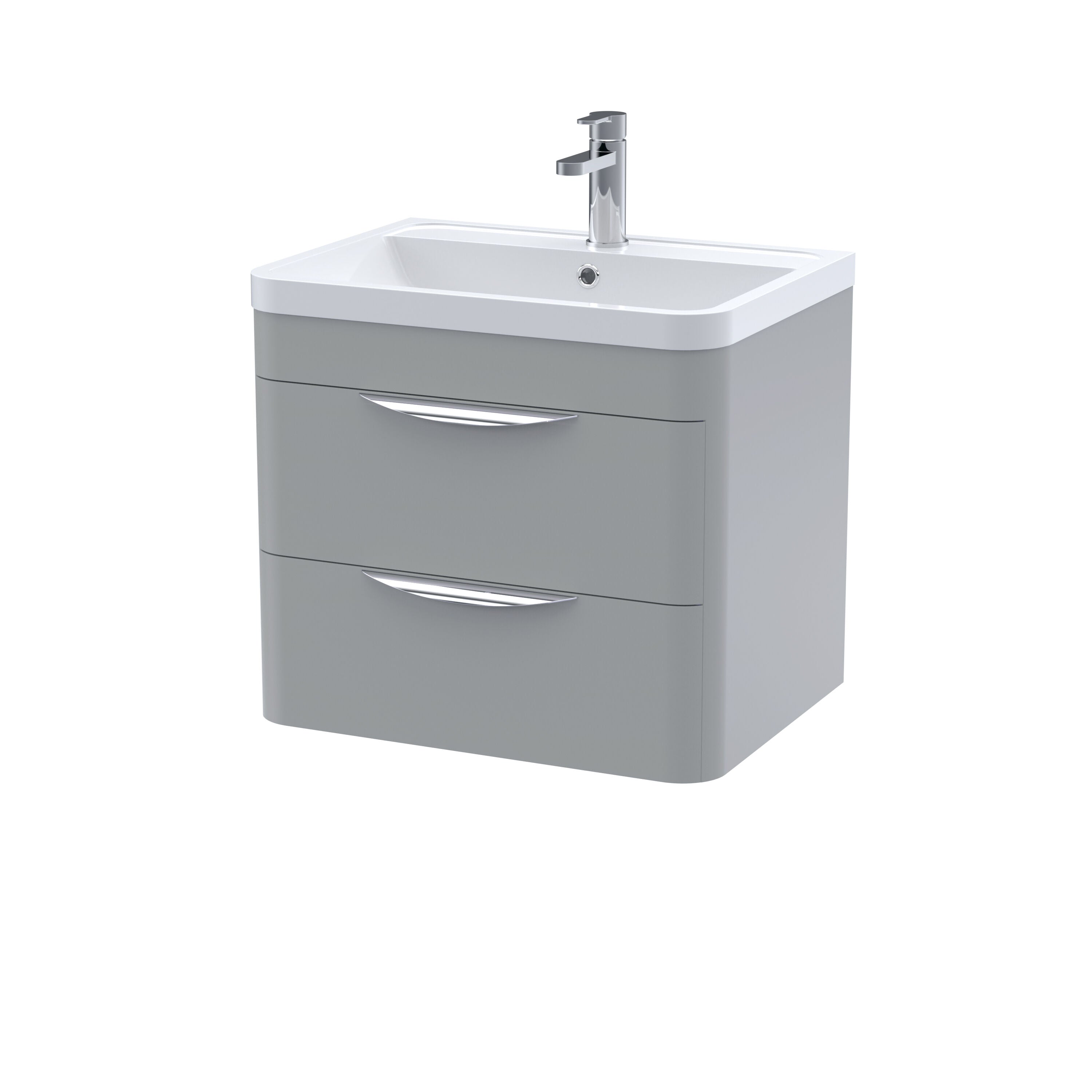 nuie Parade 600mm Satin Grey 2 Drawer Wall Hung Vanity Unit With Polymarble Basin