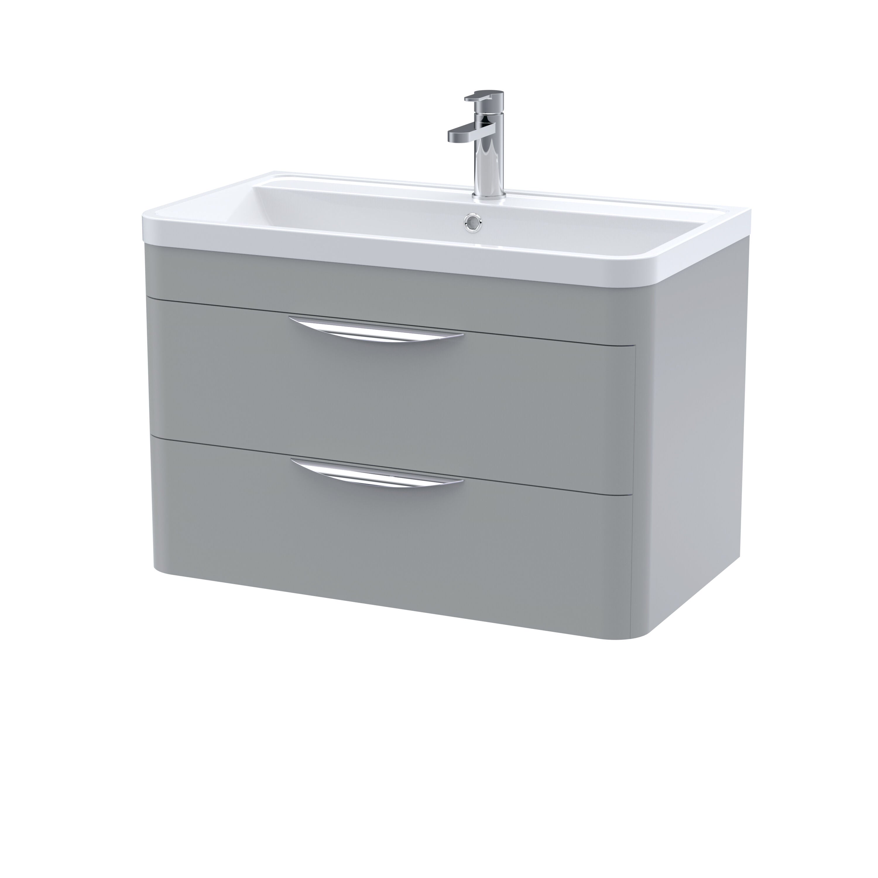 nuie Parade 800mm Satin Grey 2 Drawer Wall Hung Vanity Unit With Polymarble Basin