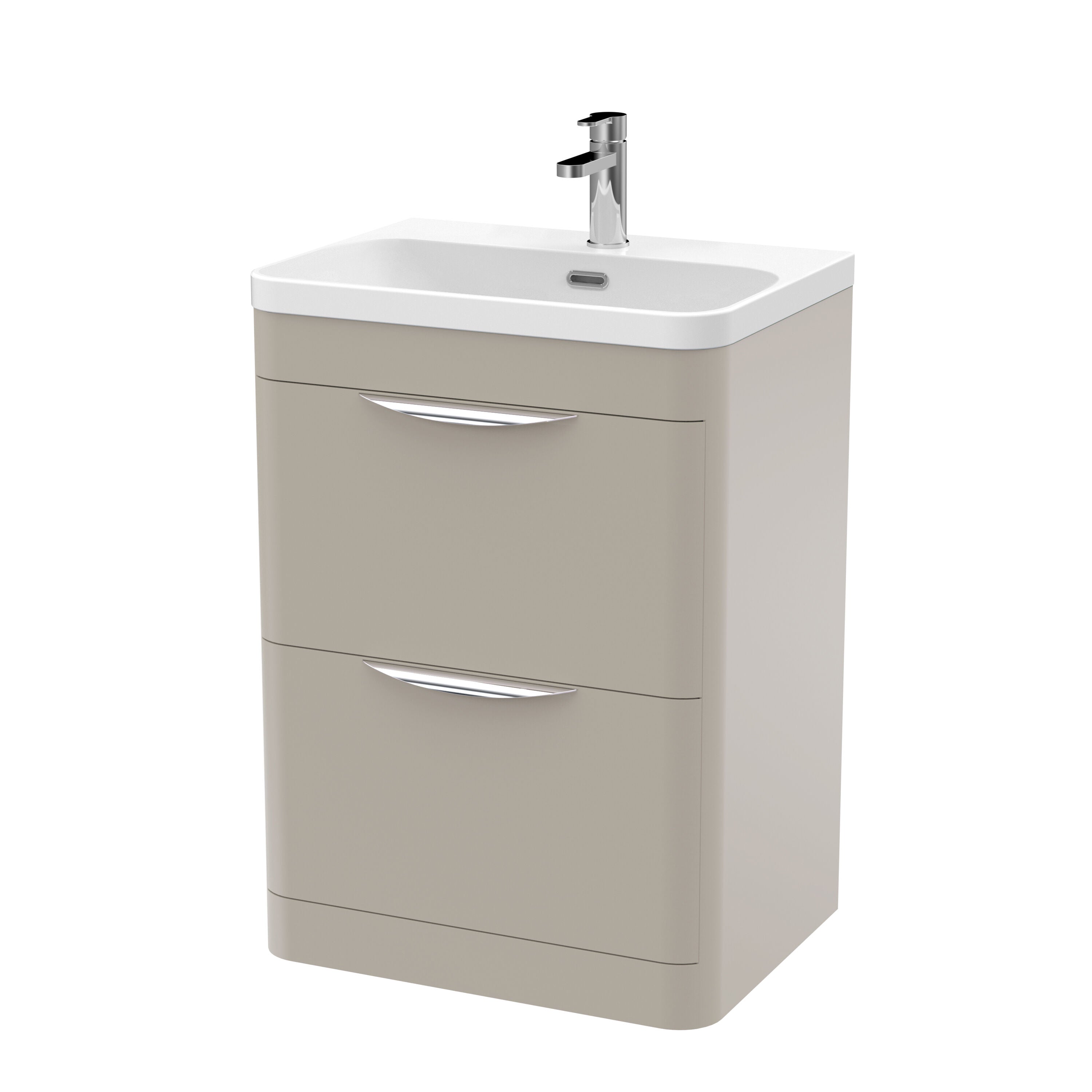 nuie Parade 600mm Pebble Grey 2 Drawer Floor Standing Vanity Unit With Thin Edge Basin