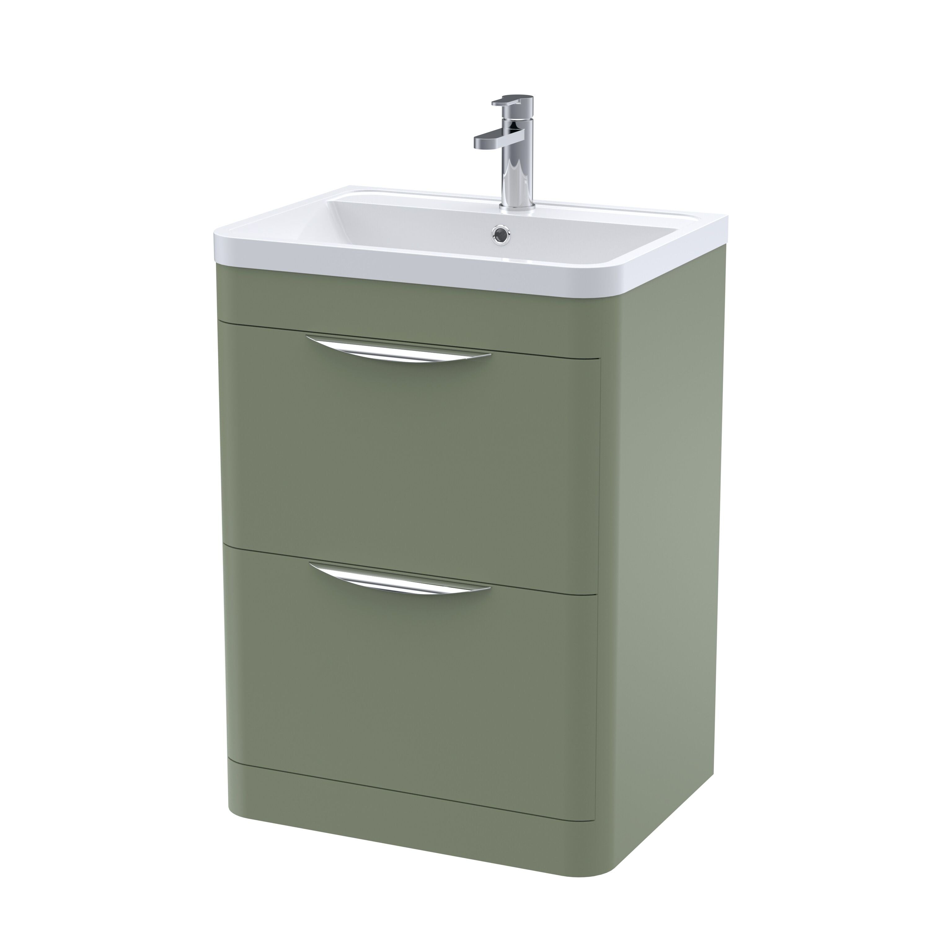 nuie Parade 600mm Satin Green 2 Drawer Floor Standing Vanity Unit With Basin