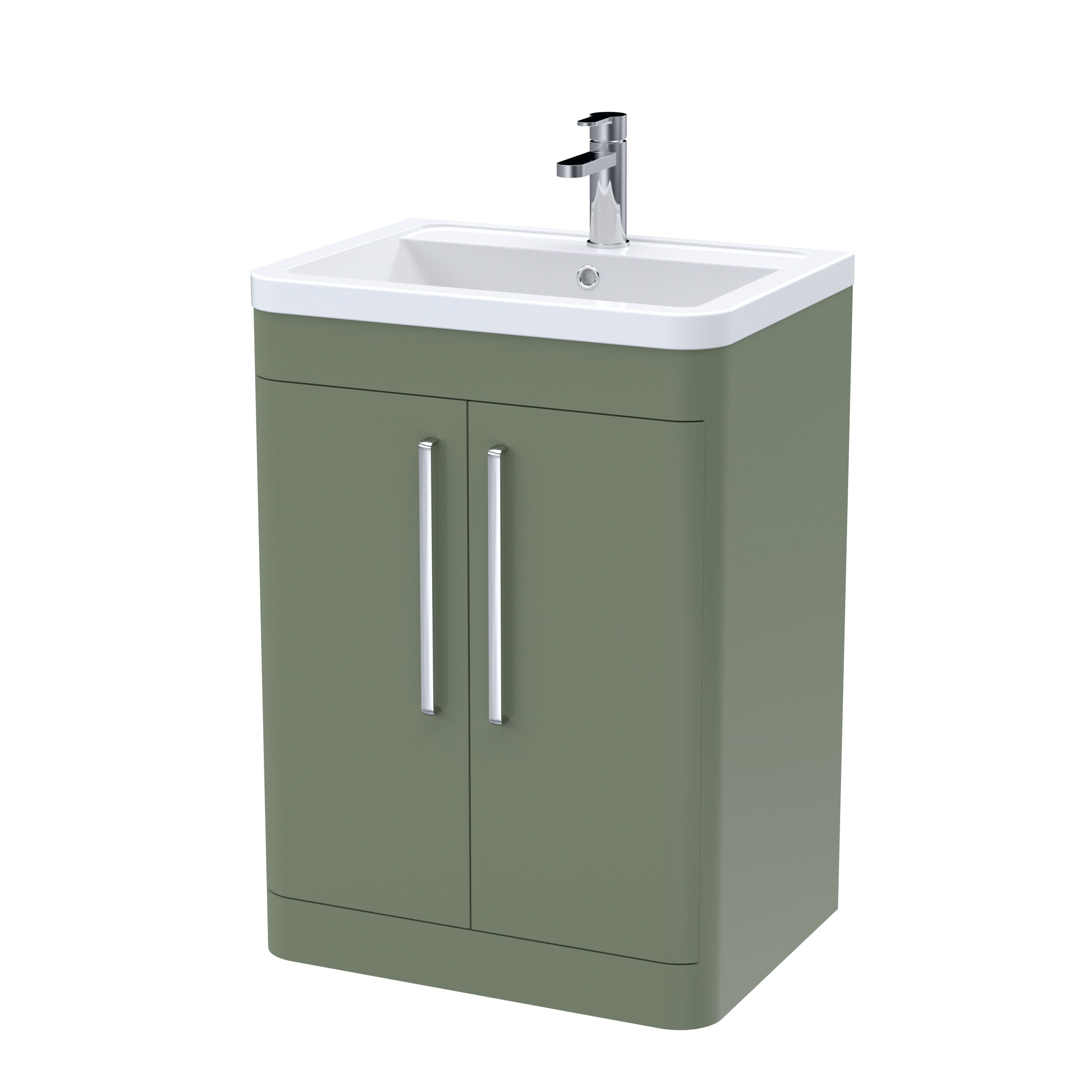 nuie Parade 600mm Satin Green 2 Door Floor Standing Vanity Unit With Basin
