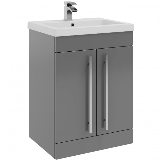 Purity/Matrix 600mm 2 Door Floor Standing Unit Storm Grey Gloss - FUR003PU