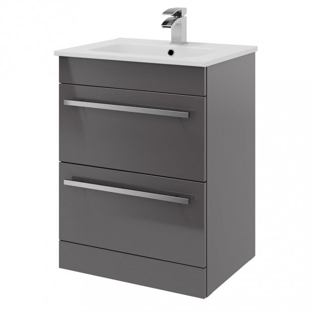 Purity/Matrix 600mm 2 Drawer Floor Standing Unit Storm Grey Gloss - FUR012PU
