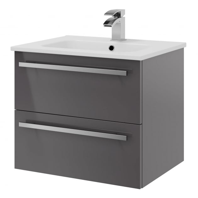 Purity 600mm 2 Drawer Wall Mounted Unit Storm Grey Gloss - FUR026PU - FUR026PU 2