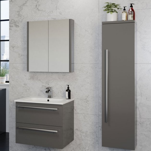 Purity 1400mm Wall Mounted Side Unit Storm Grey Gloss - FUR094PU - FUR094PU 1