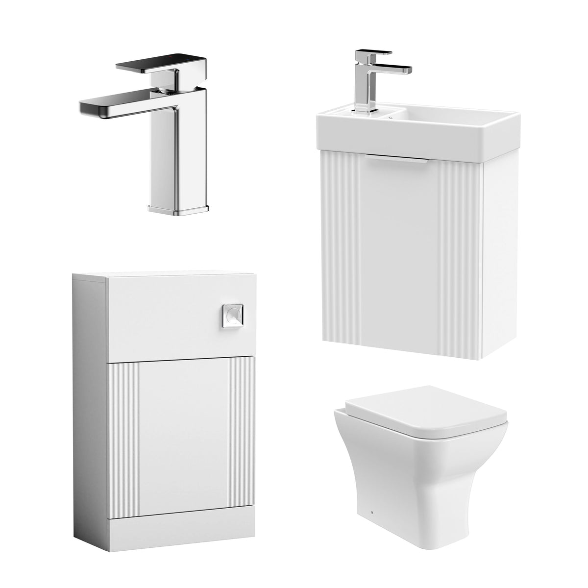Modern 400mm Wall Hung Cloakroom Package - Satin White