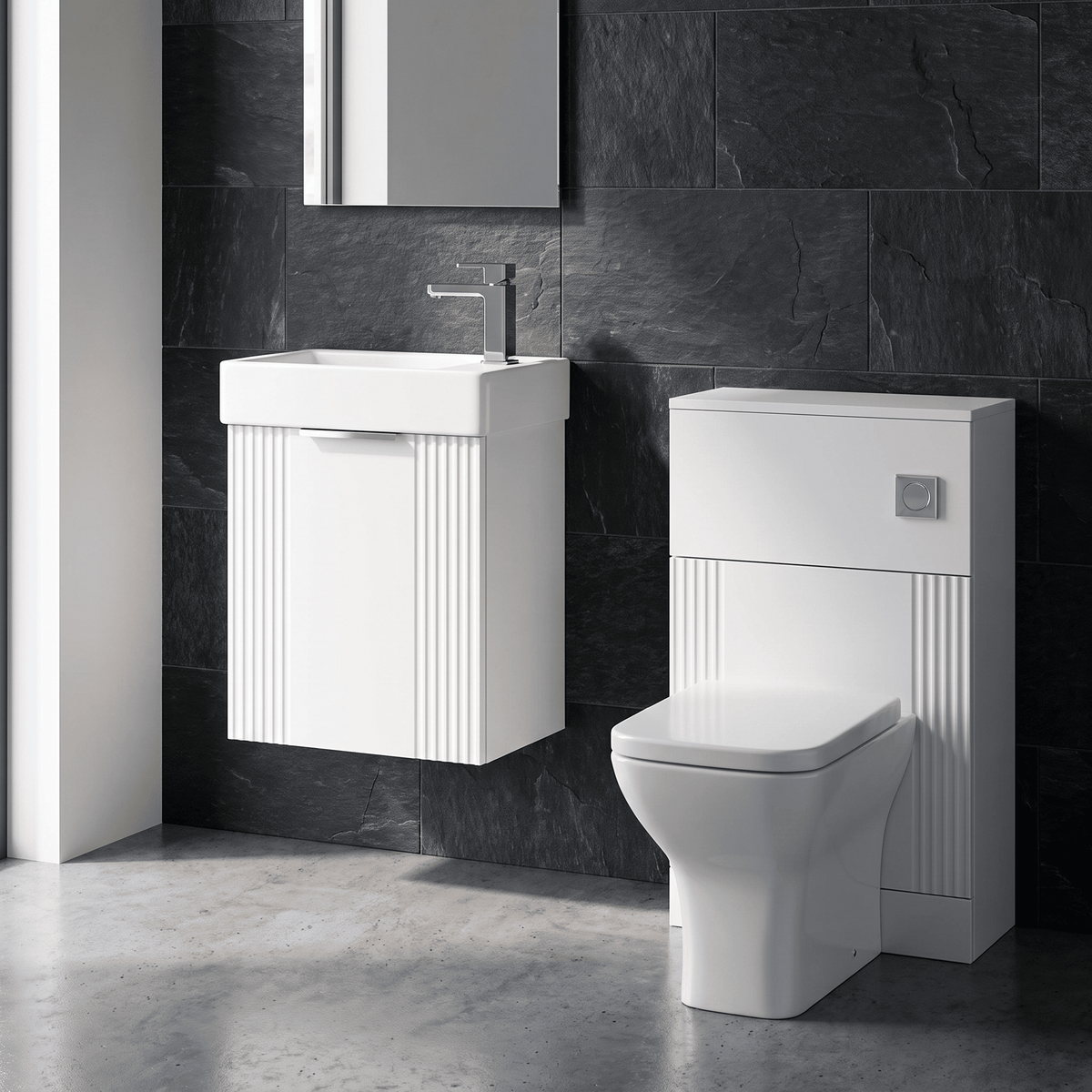 Modern 400mm Wall Hung Cloakroom Package - Satin White