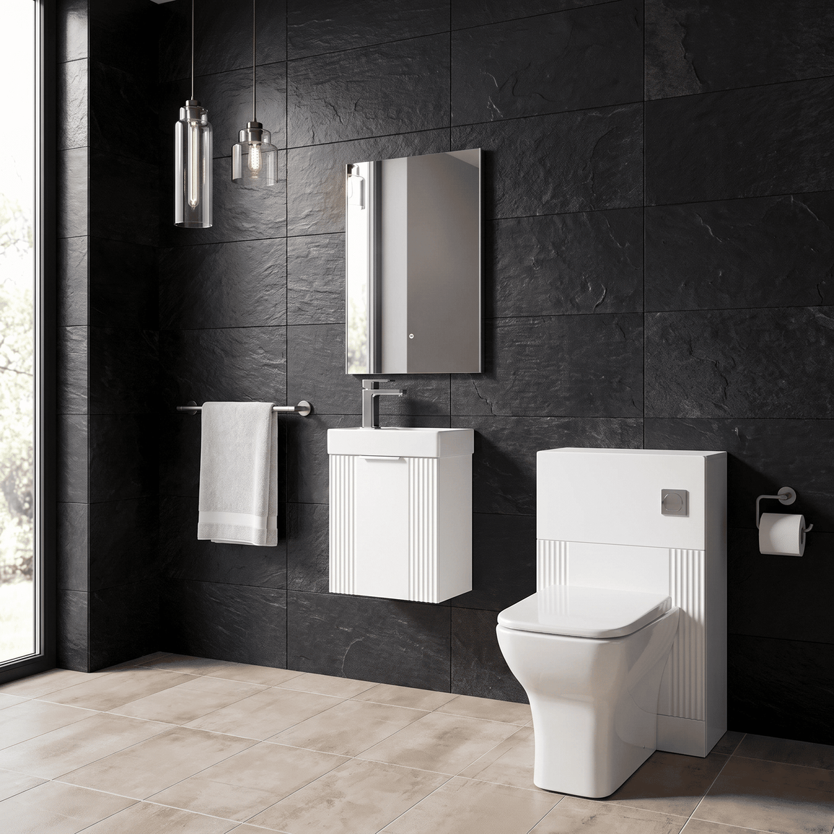 Modern 400mm Wall Hung Cloakroom Package - Satin White