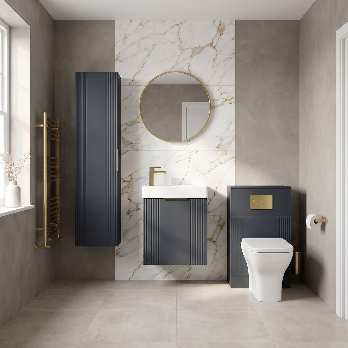 Modern 400mm Wall Hung Cloakroom Package - Soft Black
