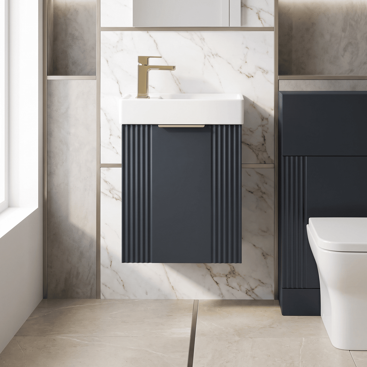 Modern 400mm Wall Hung Cloakroom Package - Soft Black