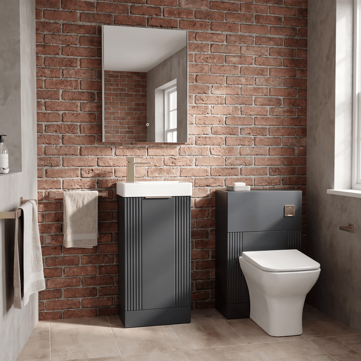 Modern 400mm Floor Standing Cloakroom Package - Soft Black