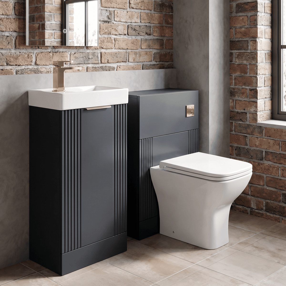 Modern 400mm Floor Standing Cloakroom Package - Soft Black