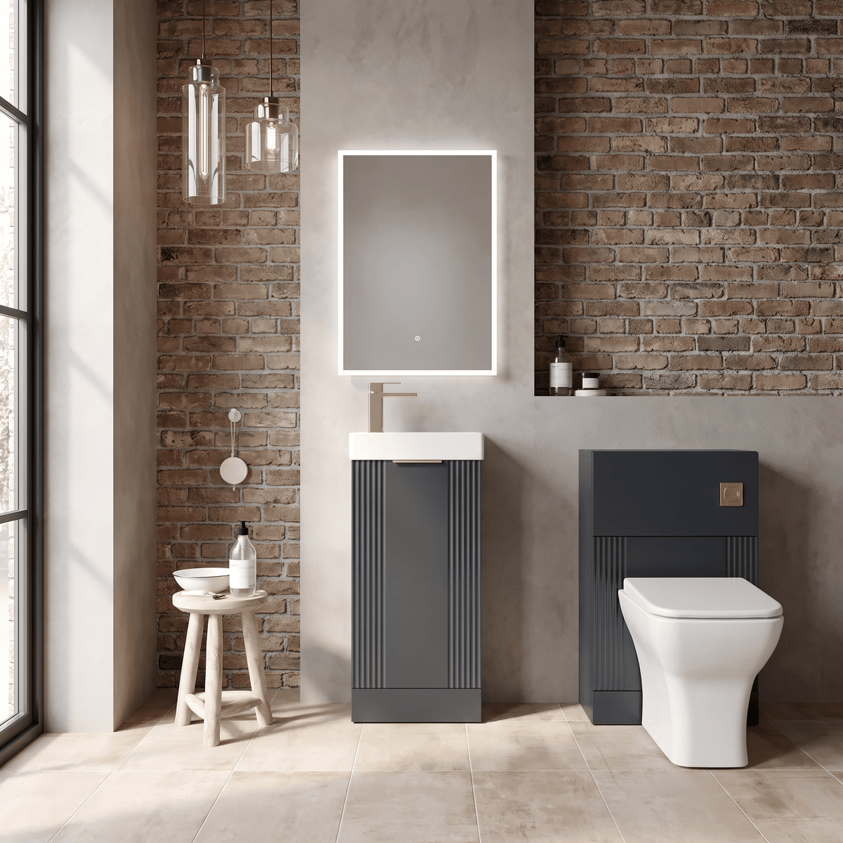 Modern 400mm Floor Standing Cloakroom Package - Soft Black