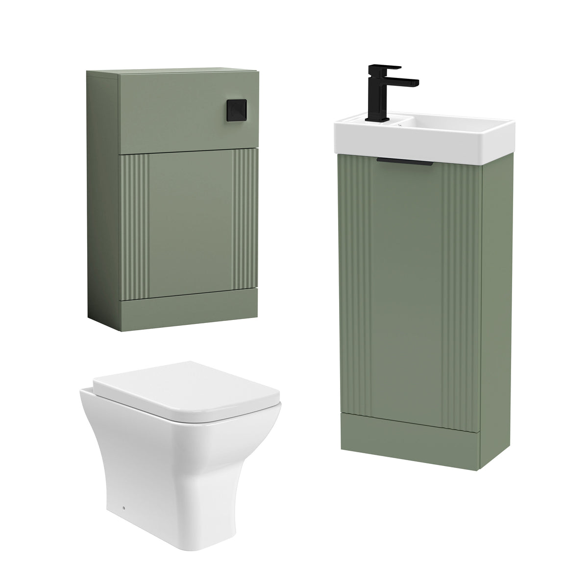 Modern 400mm Floor Standing Cloakroom Package - Satin Green