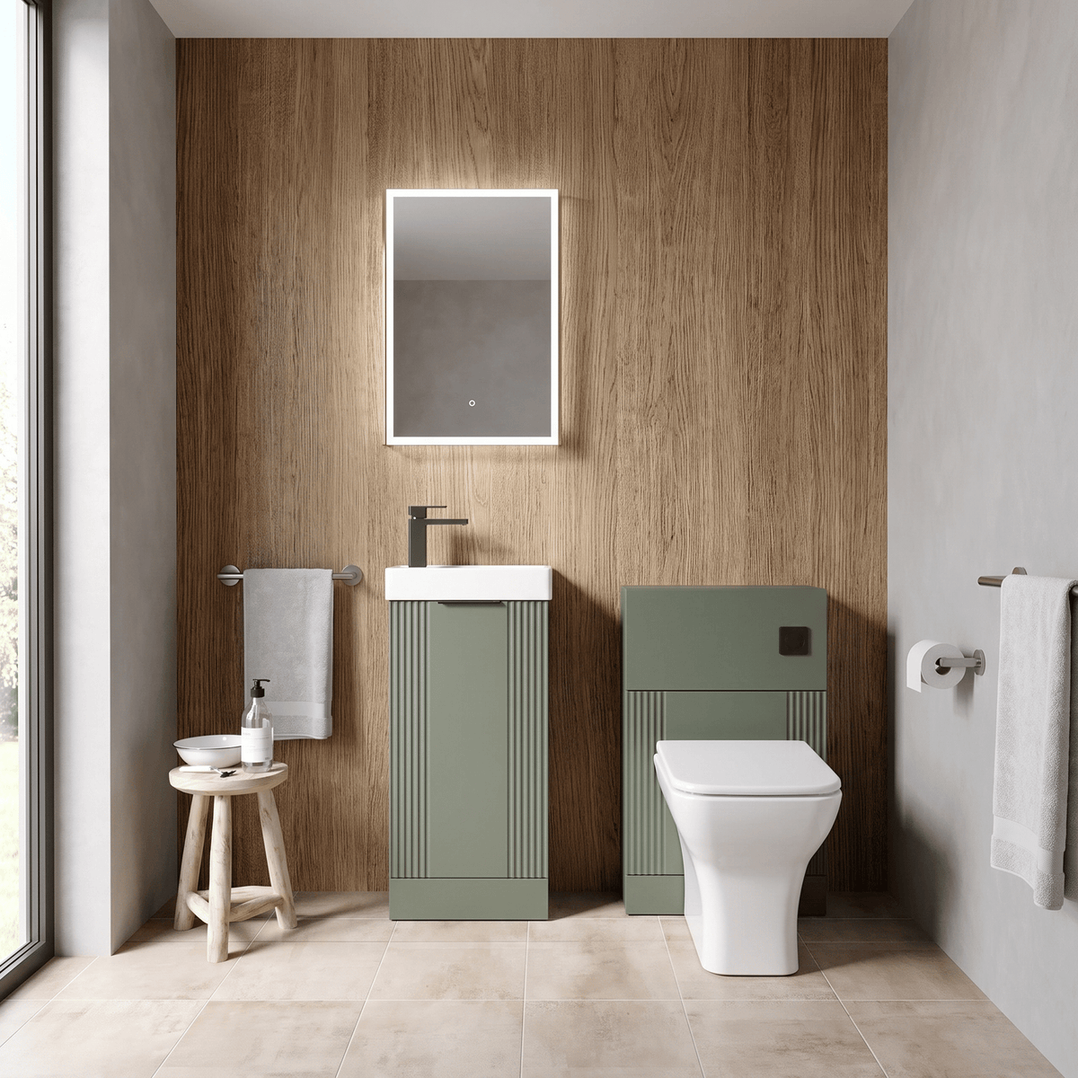 Modern 400mm Floor Standing Cloakroom Package - Satin Green
