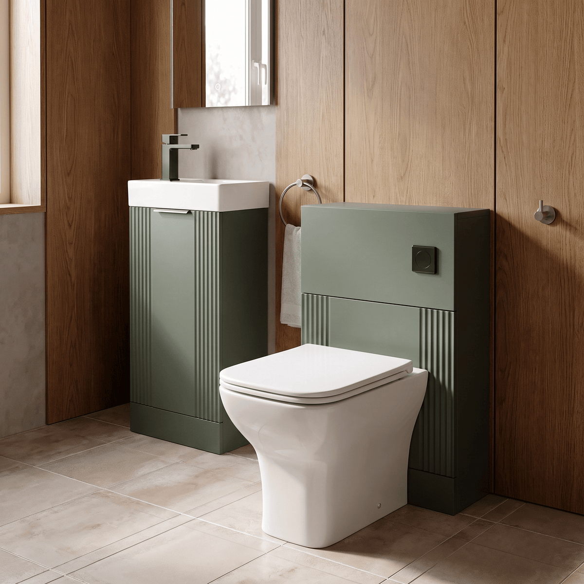Modern 400mm Floor Standing Cloakroom Package - Satin Green