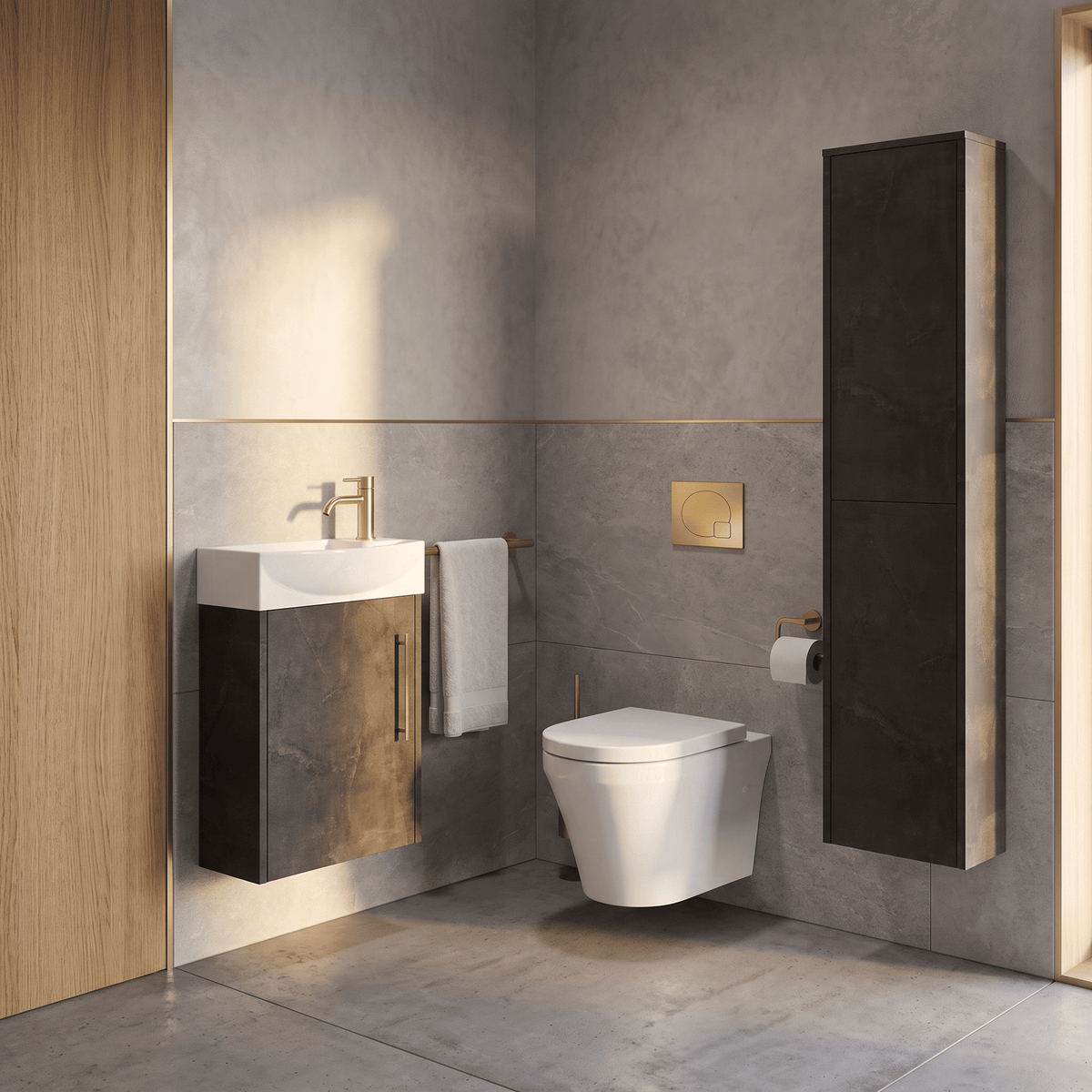Modern 440mm Wall Hung Cloakroom Package - Metallic Slate