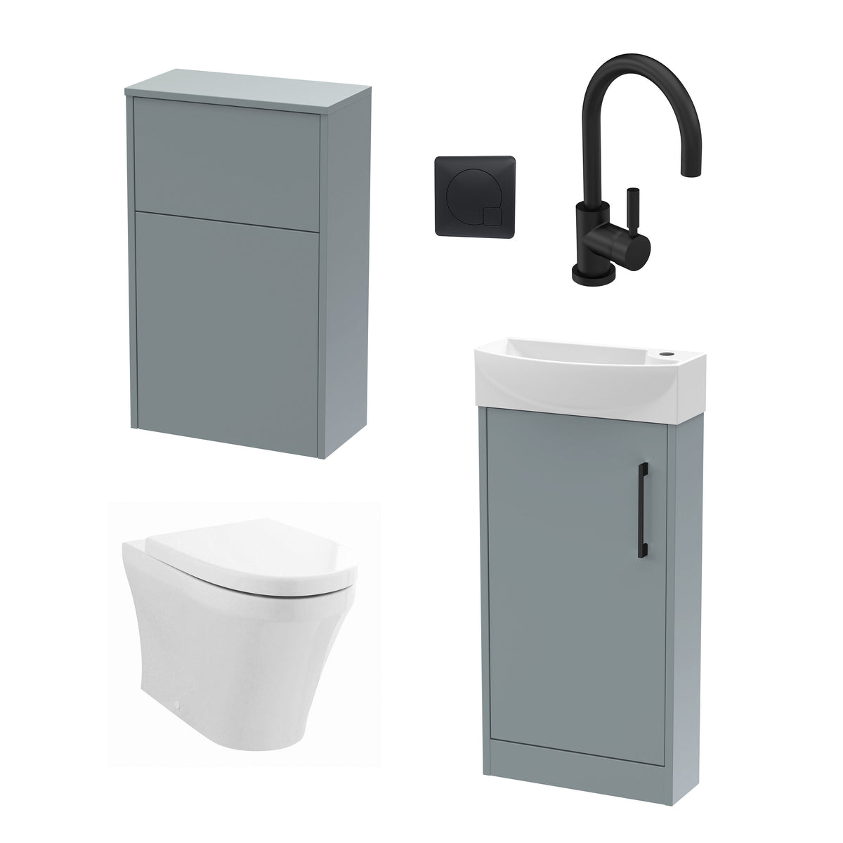 Modern 440mm Floor Standing Cloakroom Package - Coastal Grey