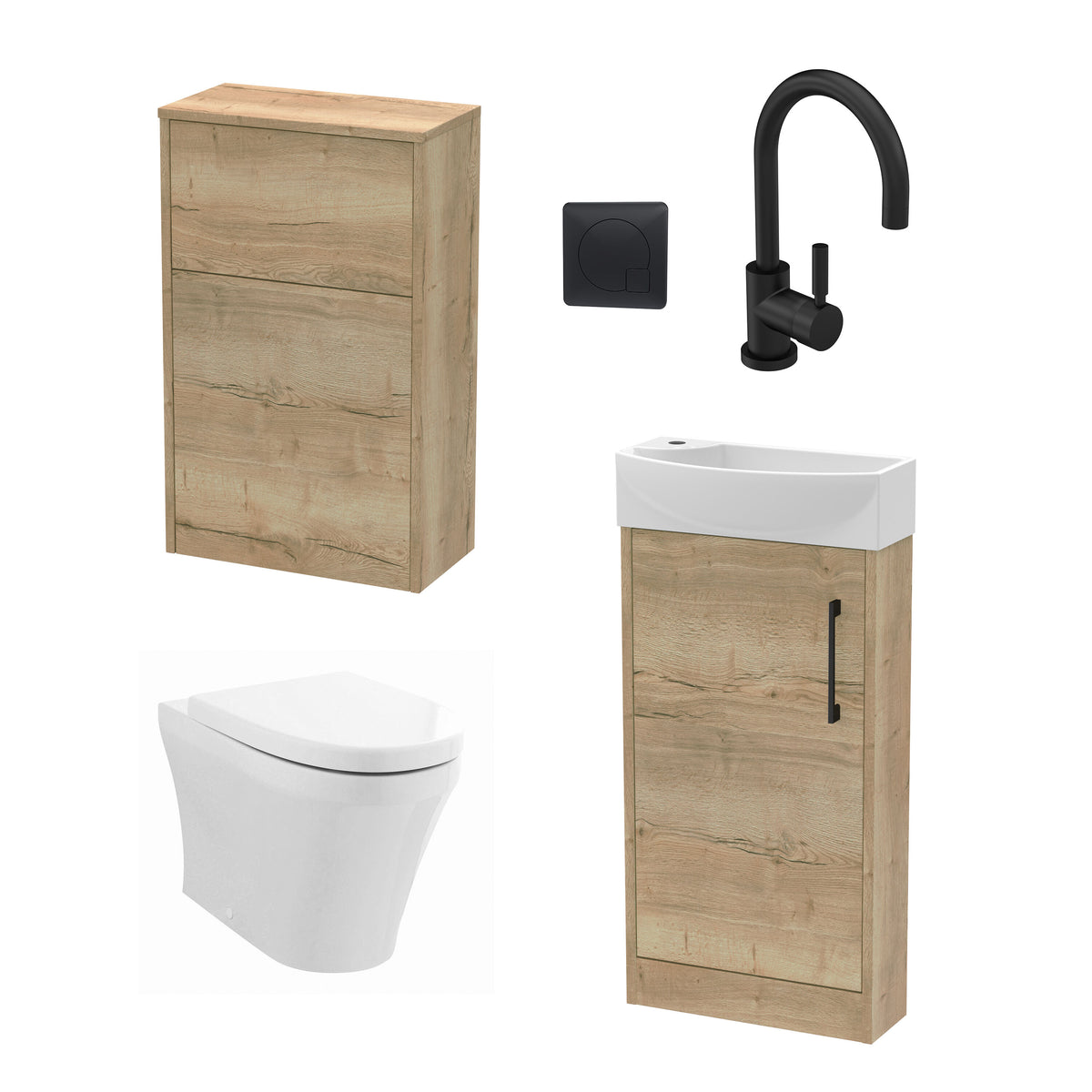Modern 440mm Floor Standing Cloakroom Package - Autumn Oak