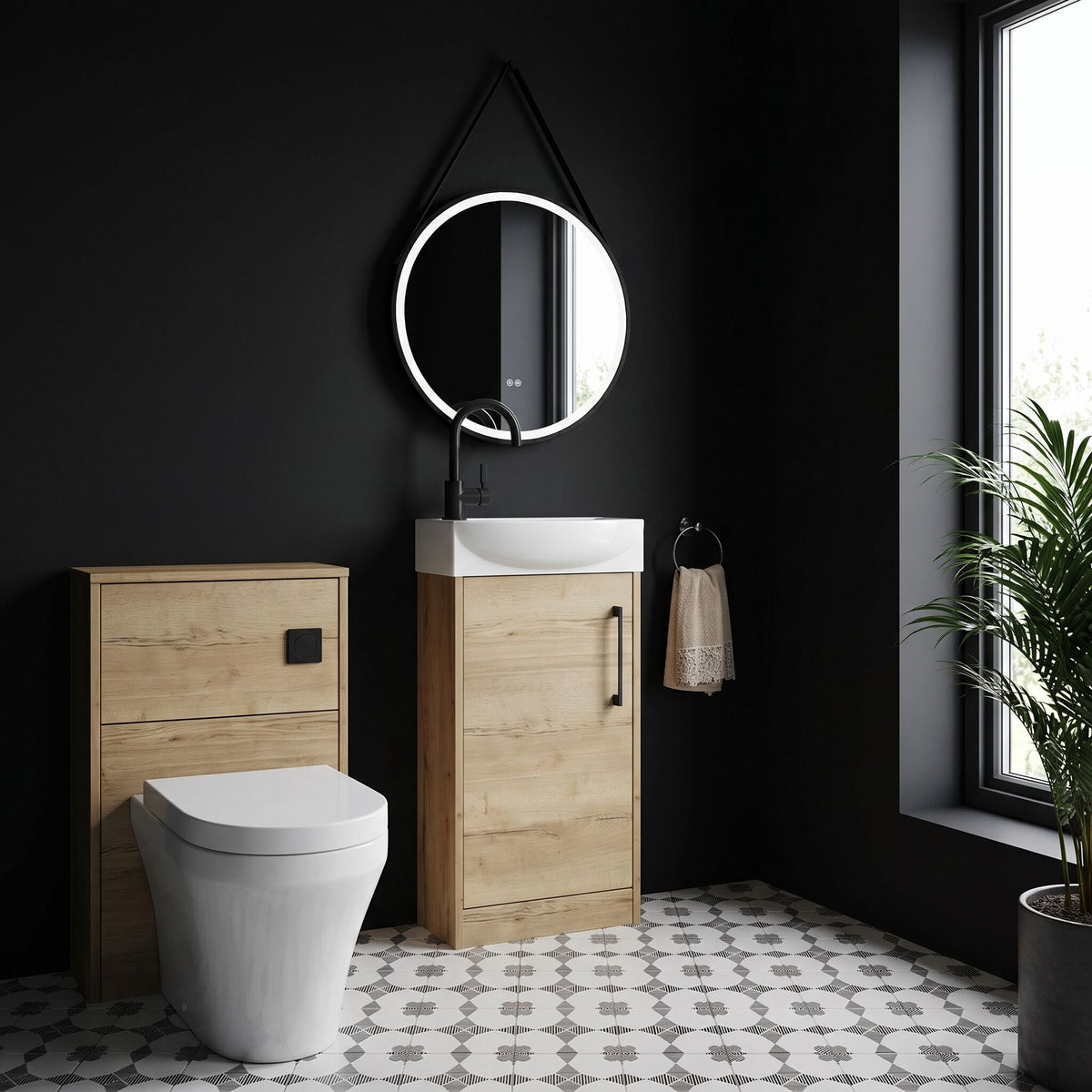Modern 440mm Floor Standing Cloakroom Package - Autumn Oak