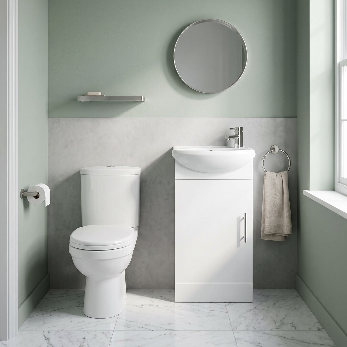 Compact 420mm Floor Standing Cloakroom Package - Gloss White