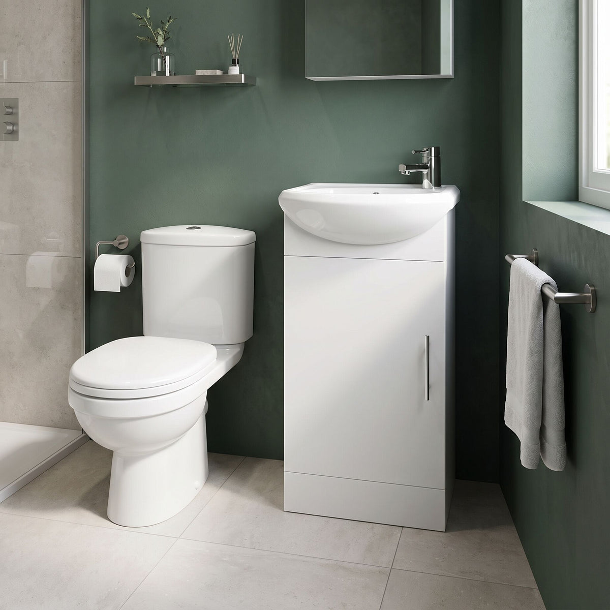 Compact 420mm Floor Standing Cloakroom Package - Gloss White