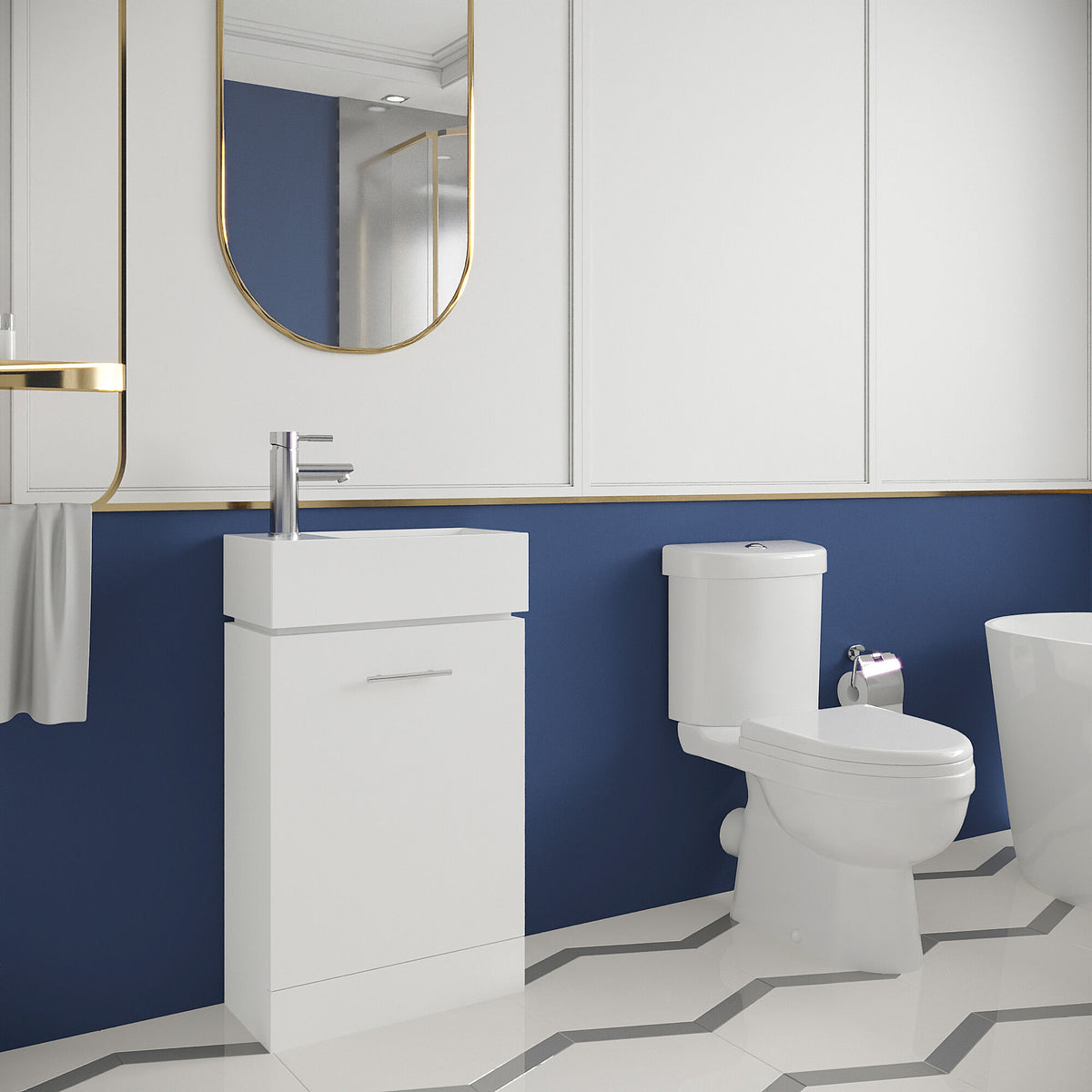 Compact 480mm Floor Standing Cloakroom Package - Gloss White