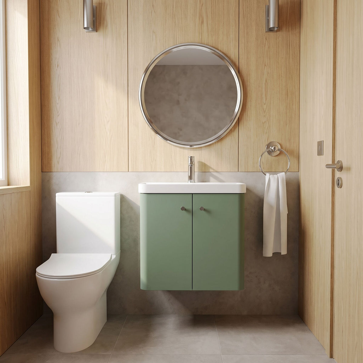 Modern 600mm Wall Hung Cloakroom Package - Satin Green