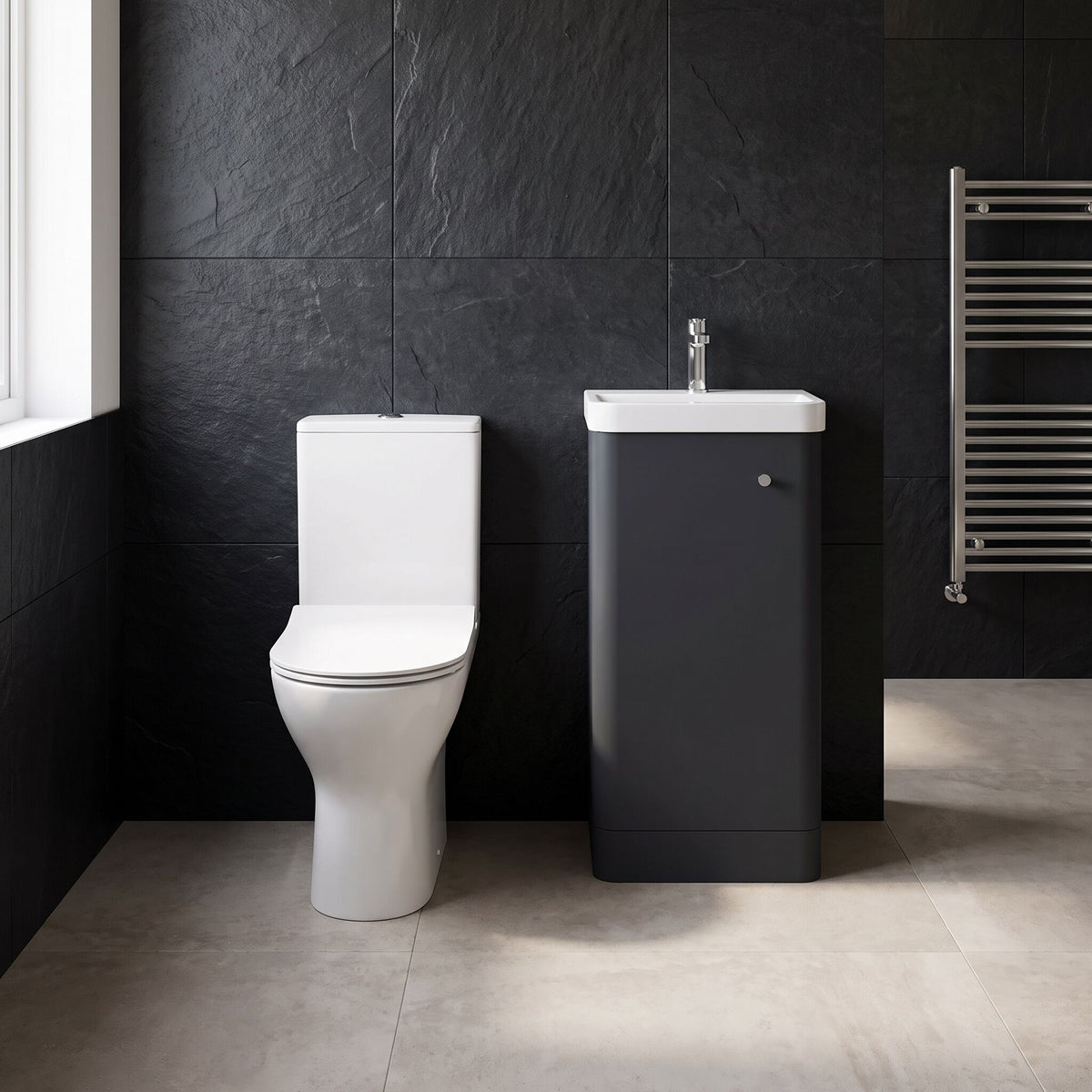 Modern 400mm Floor Standing Cloakroom Package - Soft Black