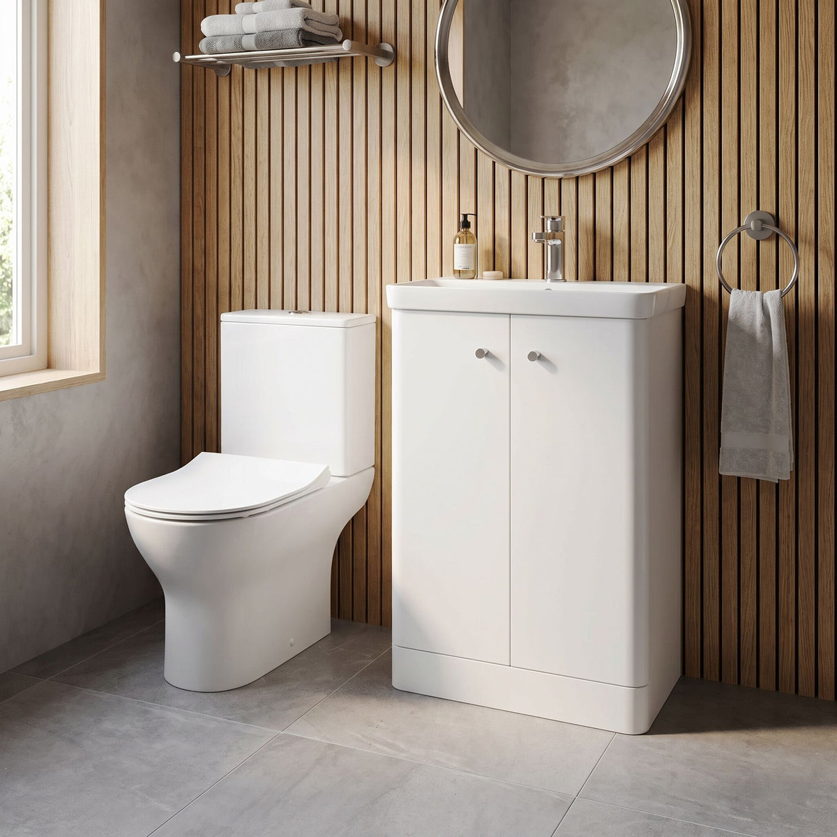 Modern 600mm Floor Standing Cloakroom Package - Gloss White