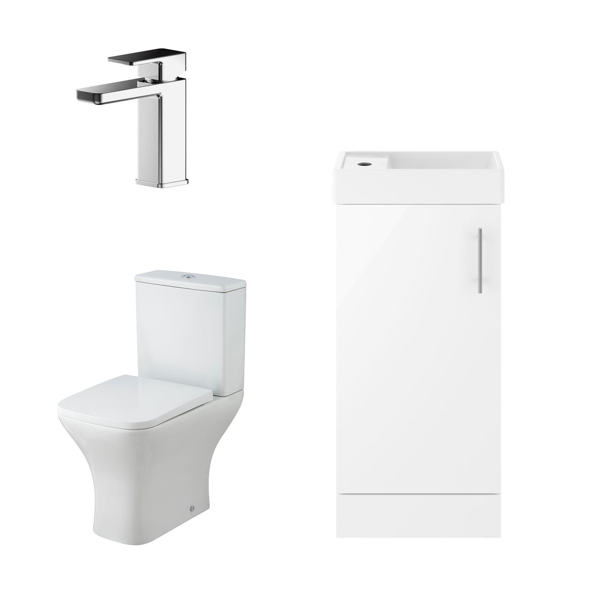 Compact 400mm Floor Standing Cloakroom Package - Gloss White